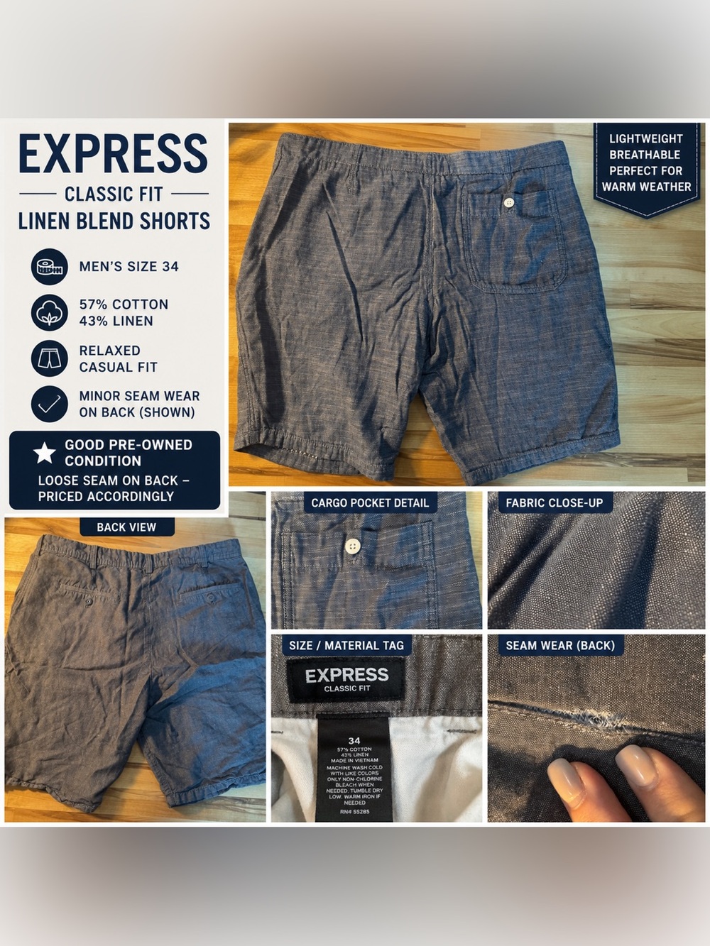 Express Men’s Cargo Shorts — Heathered Blue